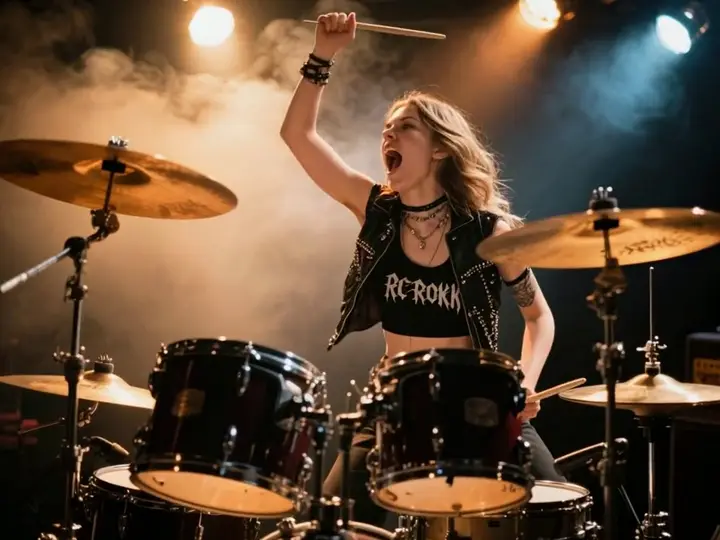 Drummer under stage lights, a Sora 2 motion sample